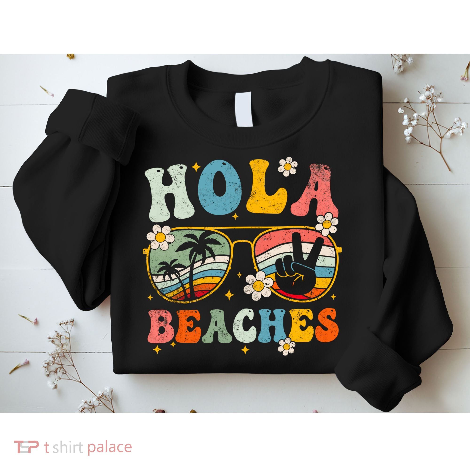Hola Beaches Groovy Retro Funny Beach Vacation Summer Sweatshirt