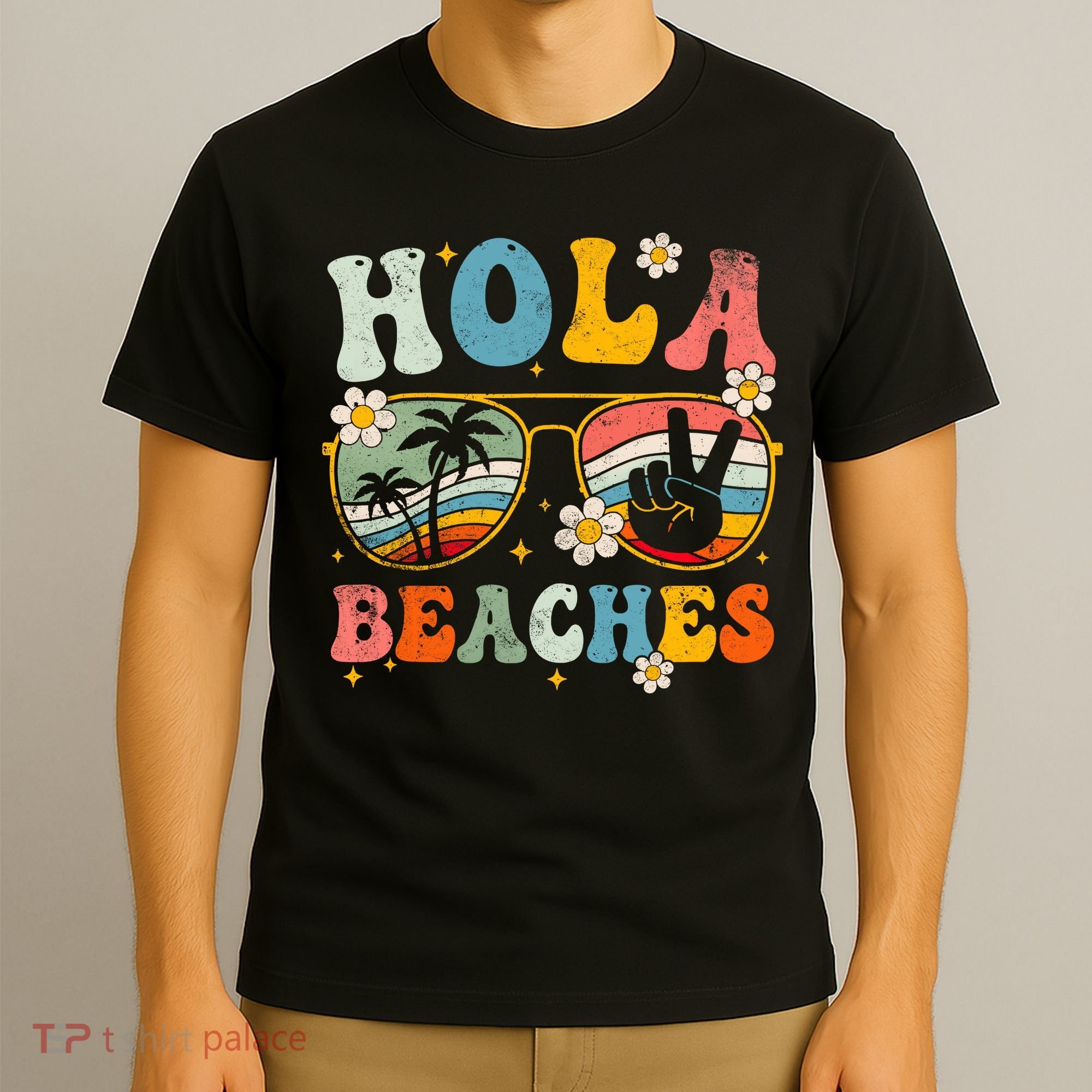 Hola Beaches Groovy Retro Funny Beach Vacation Summer T-Shirt