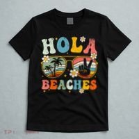 Hola Beaches Groovy Retro Funny Beach Vacation Summer T-Shirt thumb 5