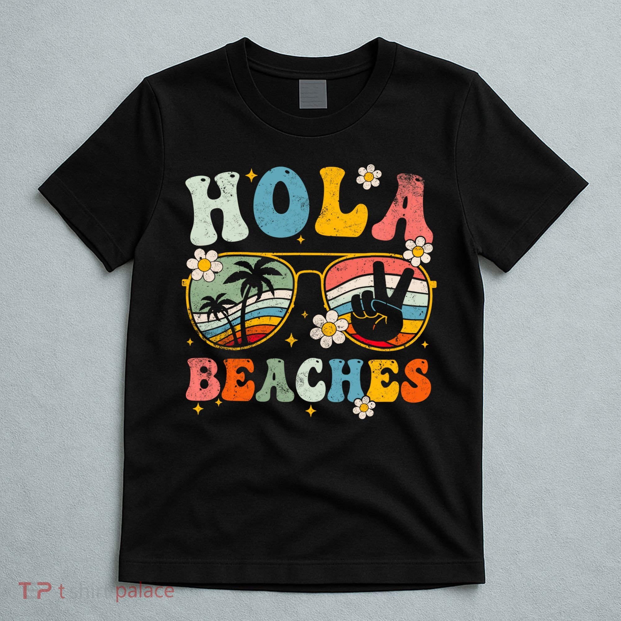Hola Beaches Groovy Retro Funny Beach Vacation Summer T-Shirt