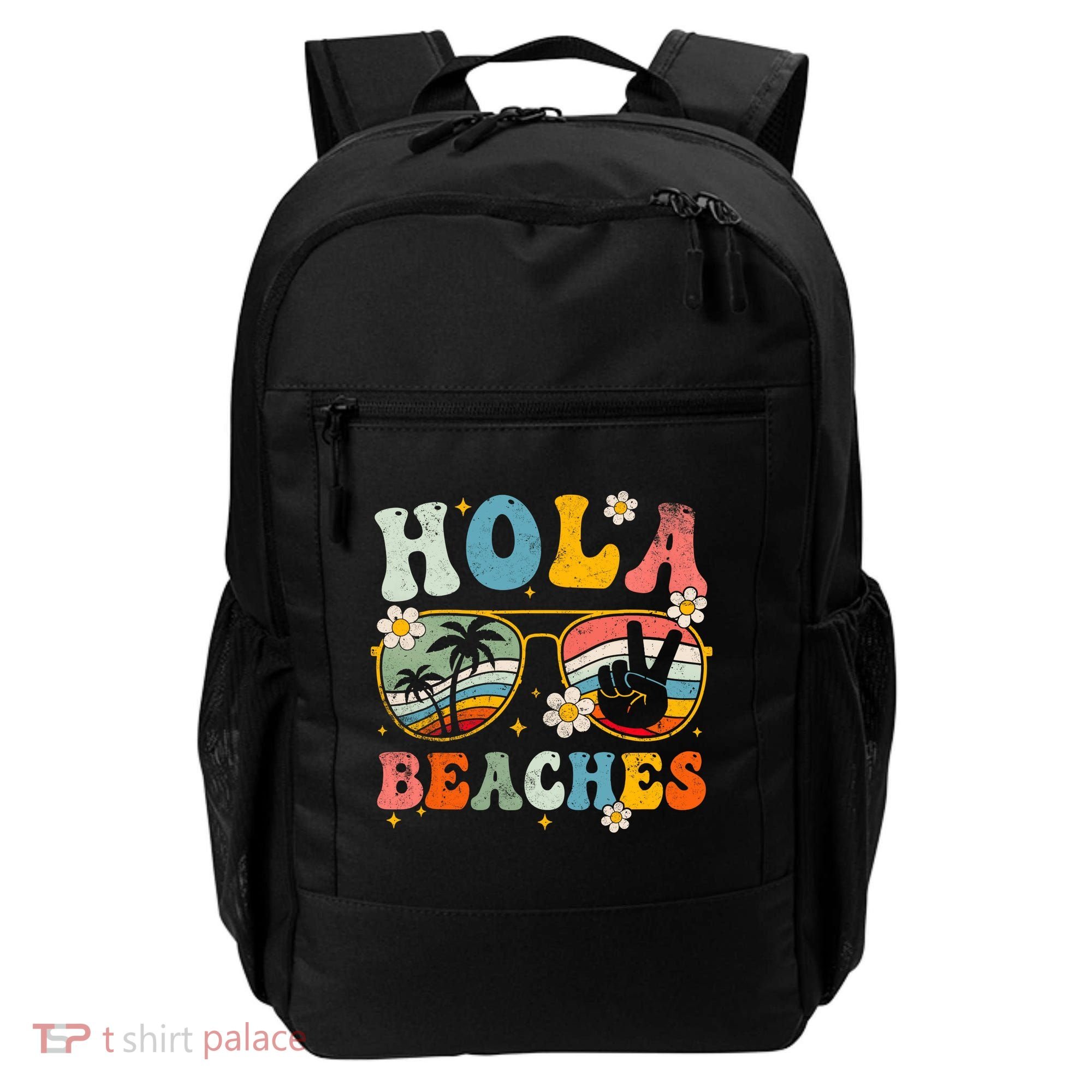 Hola Beaches Groovy Retro Funny Beach Vacation Summer Backpack