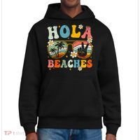 Hola Beaches Groovy Retro Funny Beach Vacation Summer District V.I.T. Heavyweight Hoodie thumb 0
