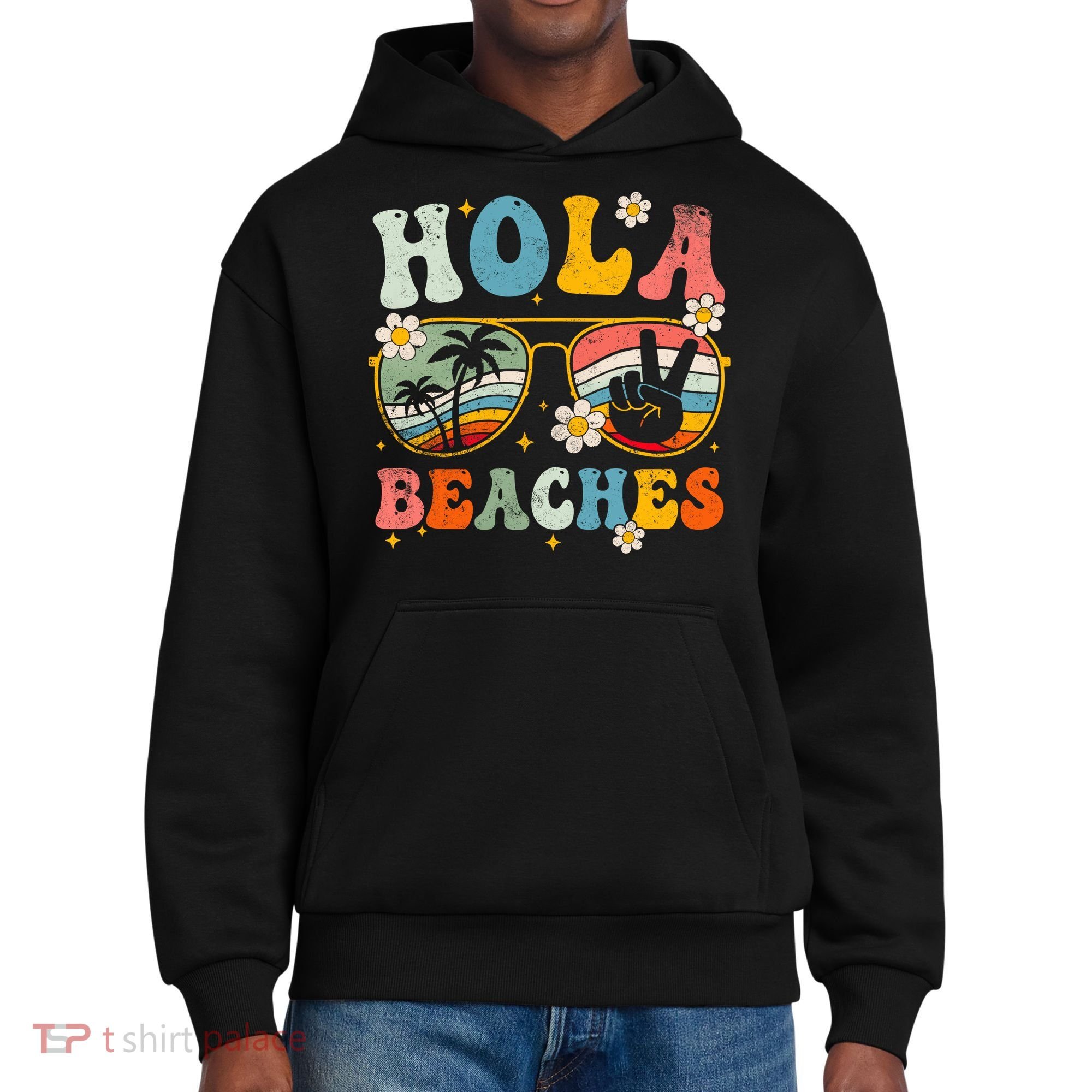 Hola Beaches Groovy Retro Funny Beach Vacation Summer District V.I.T. Heavyweight Hoodie
