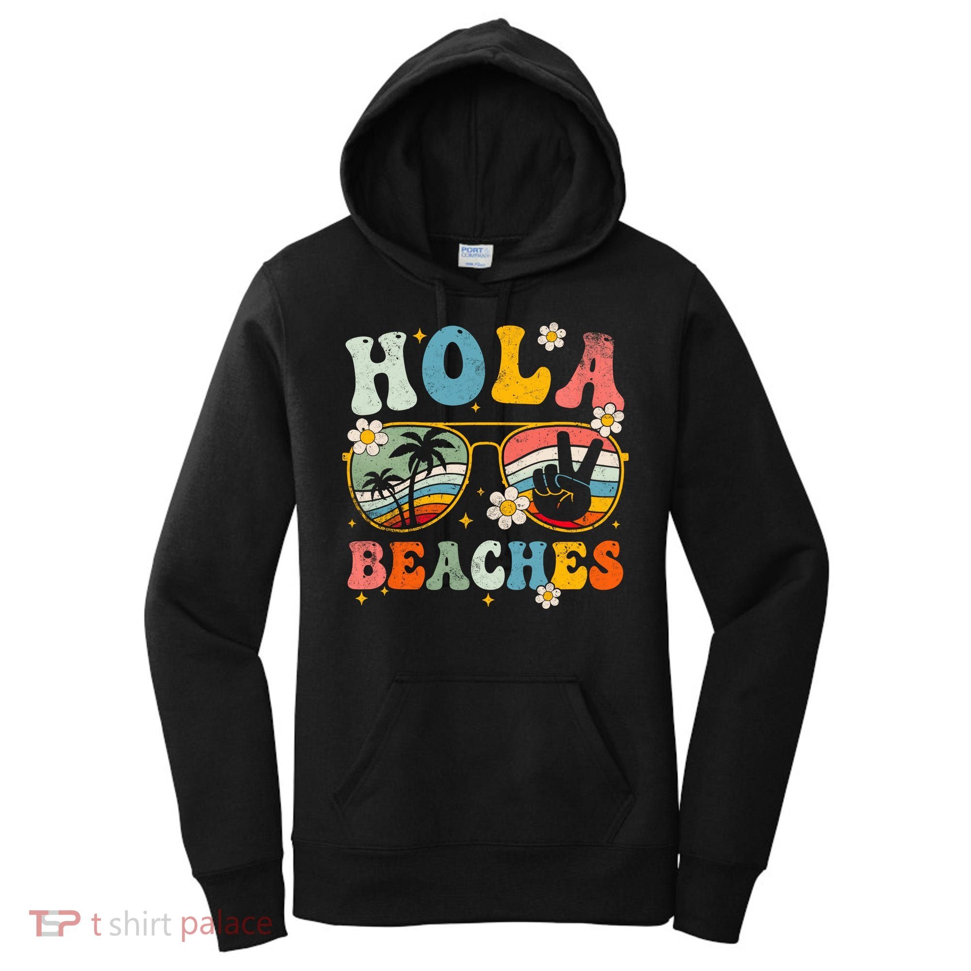 Hola Beaches Groovy Retro Funny Beach Vacation Summer Women's Hoodie