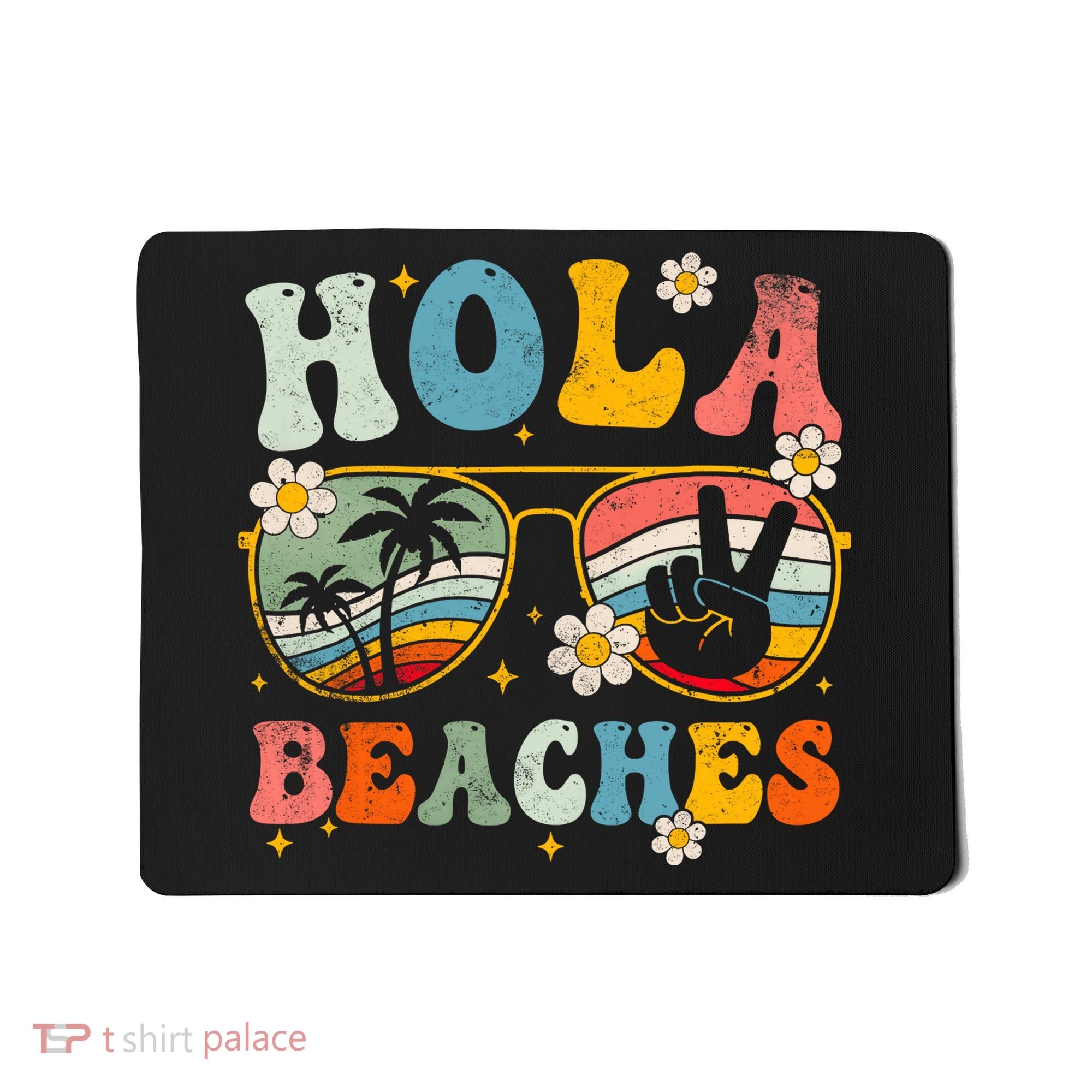Hola Beaches Groovy Retro Funny Beach Vacation Summer Mousepad