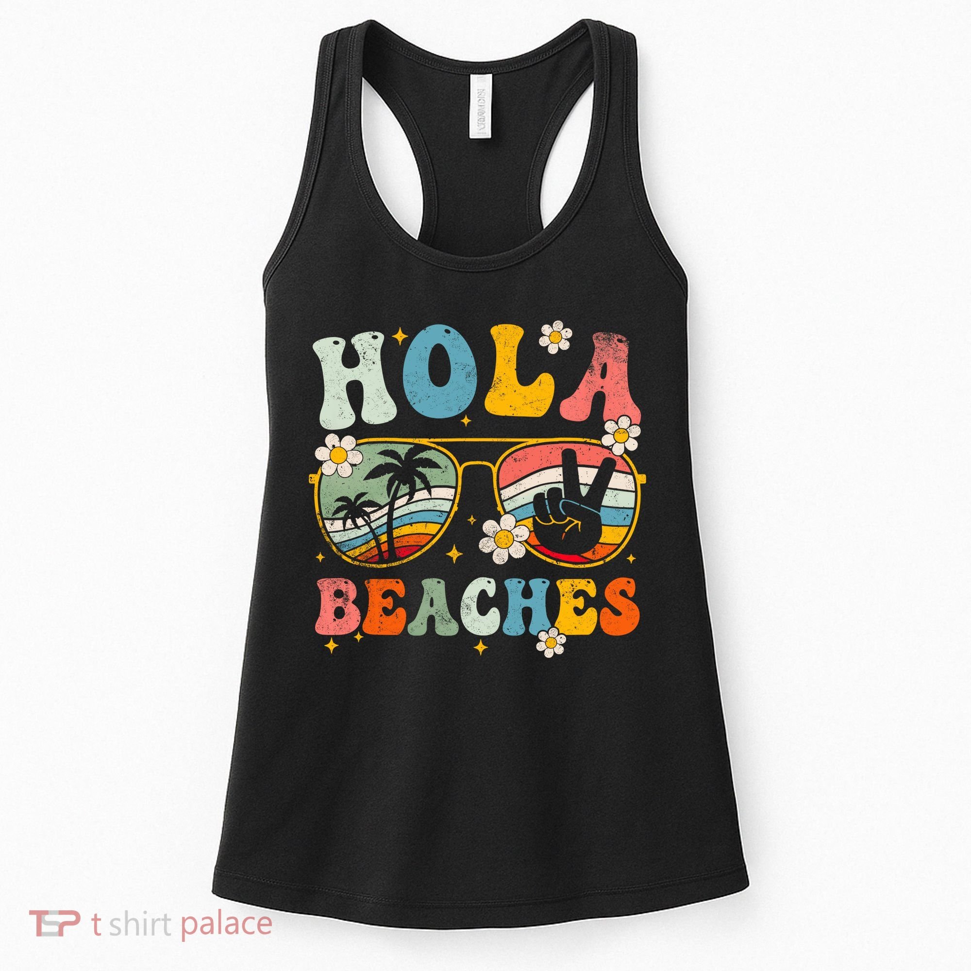 Hola Beaches Groovy Retro Funny Beach Vacation Summer Women's Tank Top