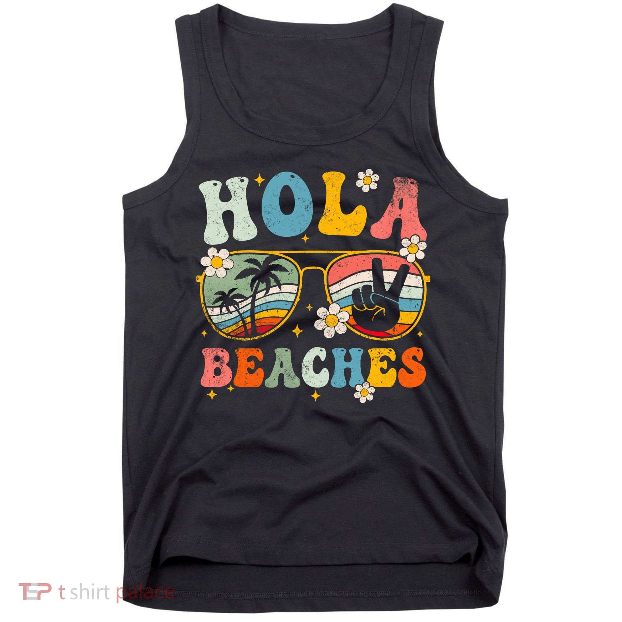 Hola Beaches Groovy Retro Funny Beach Vacation Summer Tank Top