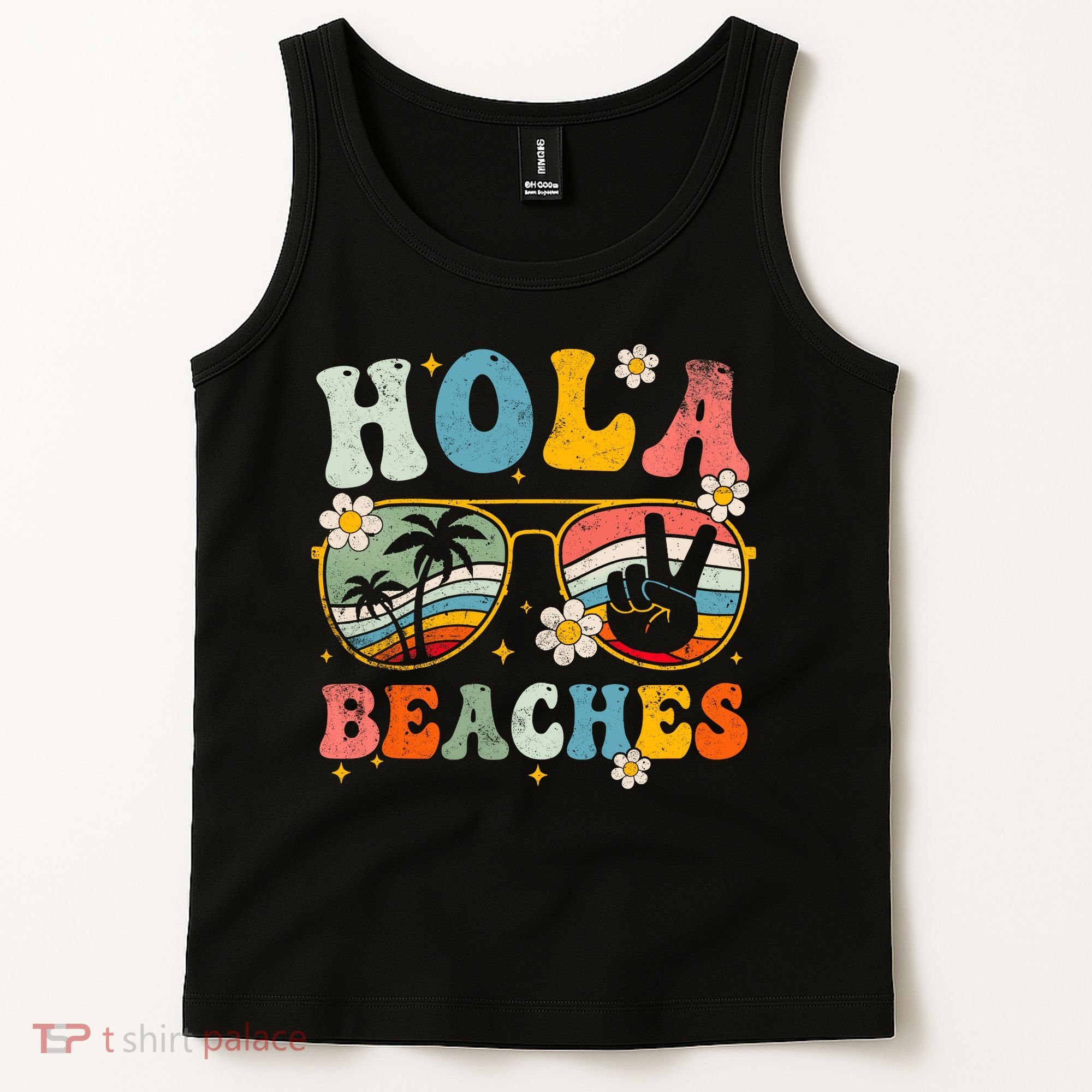 Hola Beaches Groovy Retro Funny Beach Vacation Summer Tank Top
