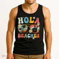Hola Beaches Groovy Retro Funny Beach Vacation Summer Tank Top thumb 3