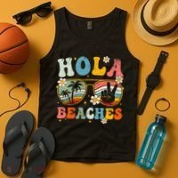 Hola Beaches Groovy Retro Funny Beach Vacation Summer Tank Top thumb 4