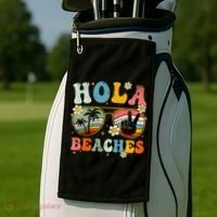 Hola Beaches Groovy Retro Funny Beach Vacation Summer Golf Towel thumb 2