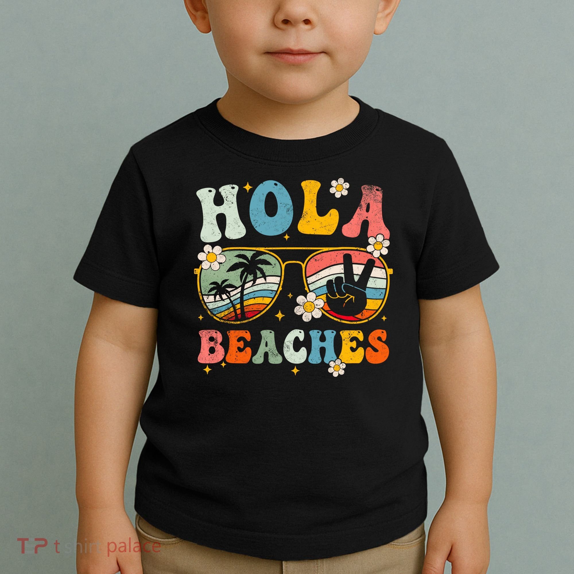 Hola Beaches Groovy Retro Funny Beach Vacation Summer Toddler T-Shirt