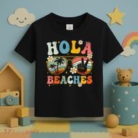 Hola Beaches Groovy Retro Funny Beach Vacation Summer Toddler T-Shirt thumb 3