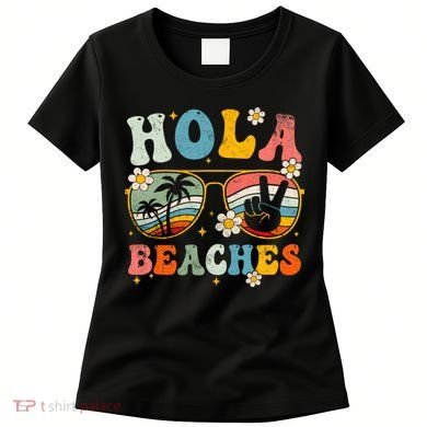 Hola Beaches Groovy Retro Funny Beach Vacation Summer Women's T-Shirt