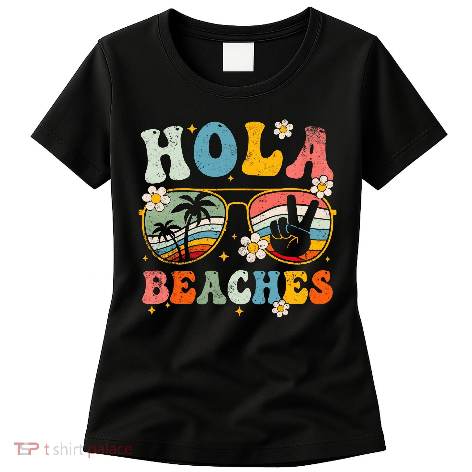 Hola Beaches Groovy Retro Funny Beach Vacation Summer Women's T-Shirt