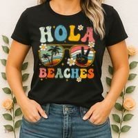 Hola Beaches Groovy Retro Funny Beach Vacation Summer Women's T-Shirt thumb 2
