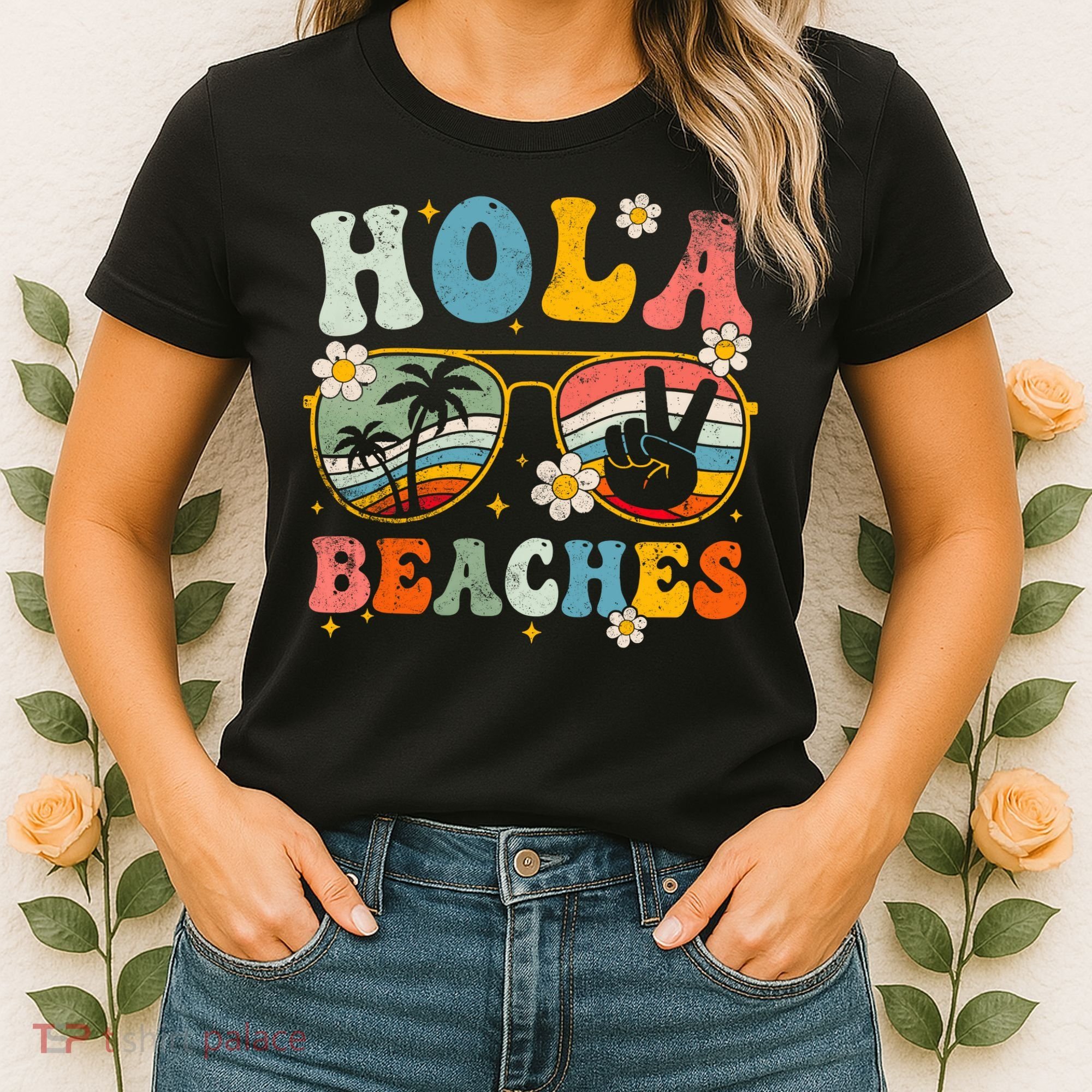 Hola Beaches Groovy Retro Funny Beach Vacation Summer Women's T-Shirt