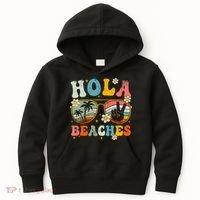 Hola Beaches Groovy Retro Funny Beach Vacation Summer Kids Hoodie thumb 0