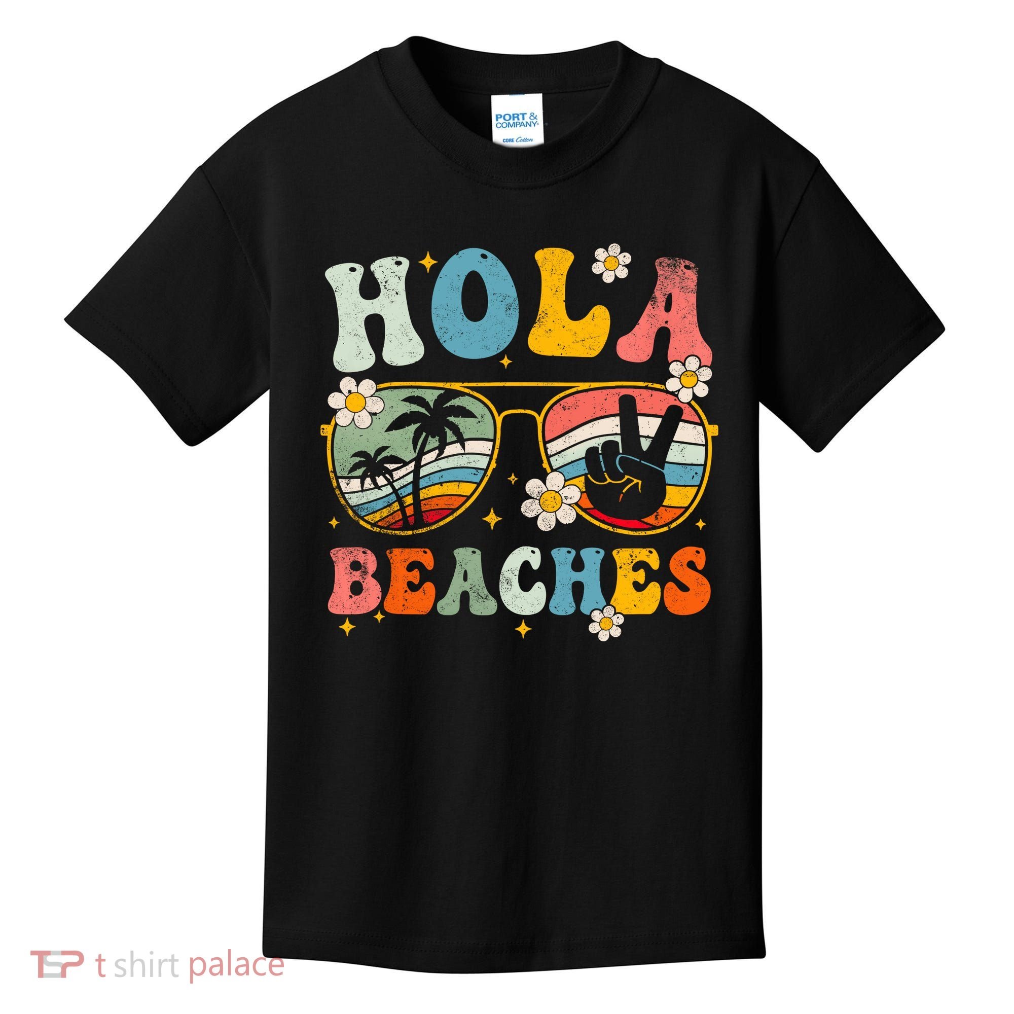 Hola Beaches Groovy Retro Funny Beach Vacation Summer Kids T-Shirt