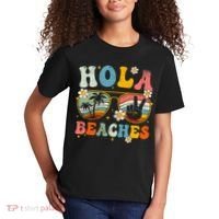 Hola Beaches Groovy Retro Funny Beach Vacation Summer Kids T-Shirt thumb 2