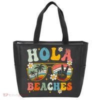 Hola Beaches Groovy Retro Funny Beach Vacation Summer Tote Bag thumb 0