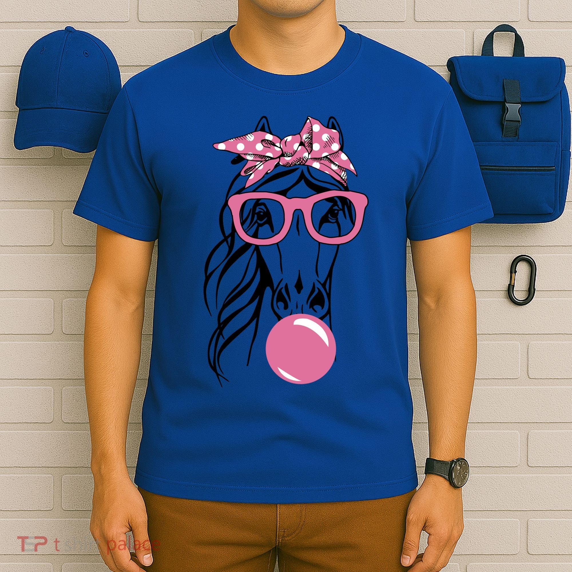 Horse Bandana Glasses Buble Gum For Horseback Riding Horse Cool Gift T-Shirt