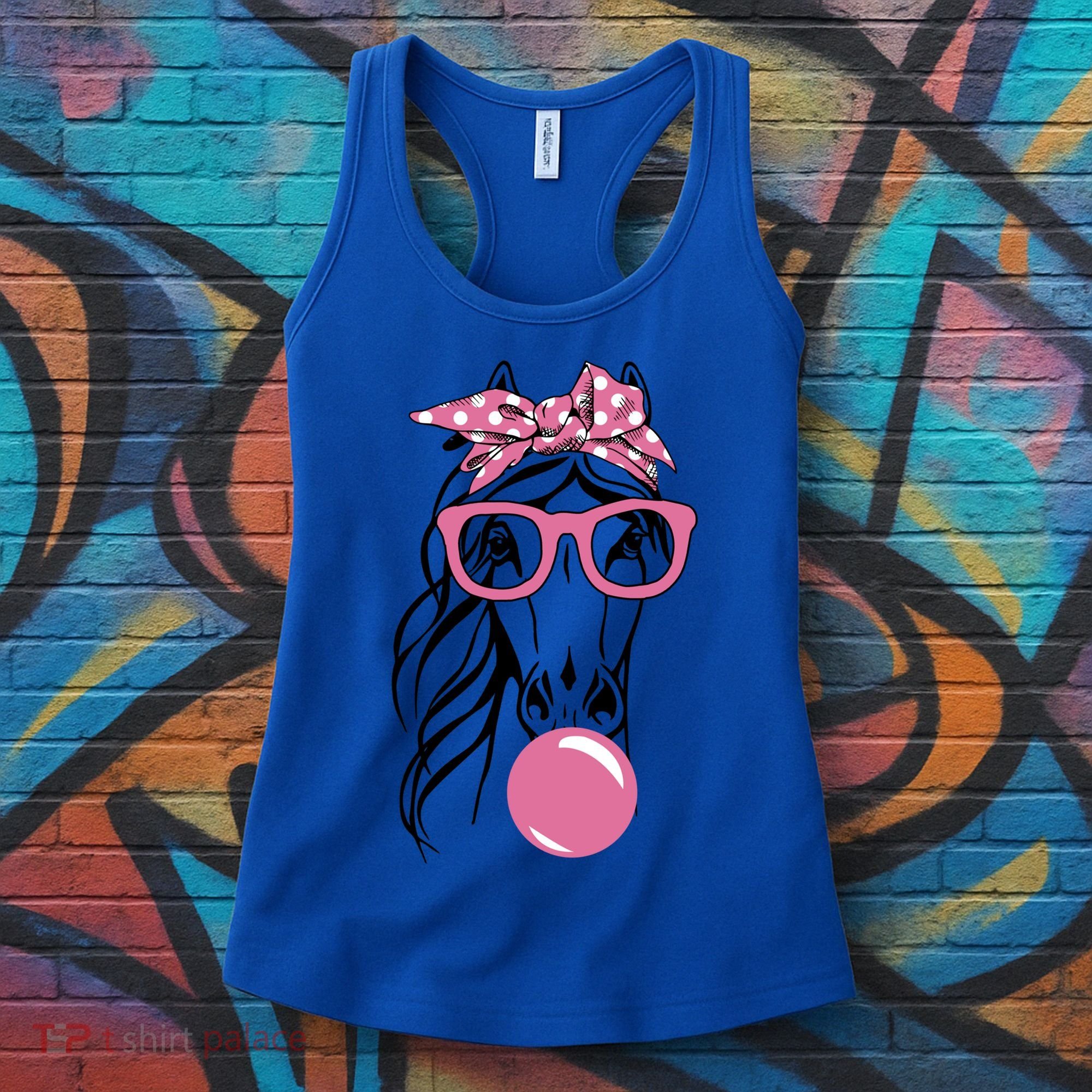 Horse Bandana Glasses Buble Gum For Horseback Riding Horse Cool Gift Women's Tank Top