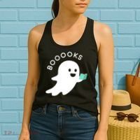 Halloween Booooks Ghost Reading Boo Read Books Library Women's Tank Top thumb 2