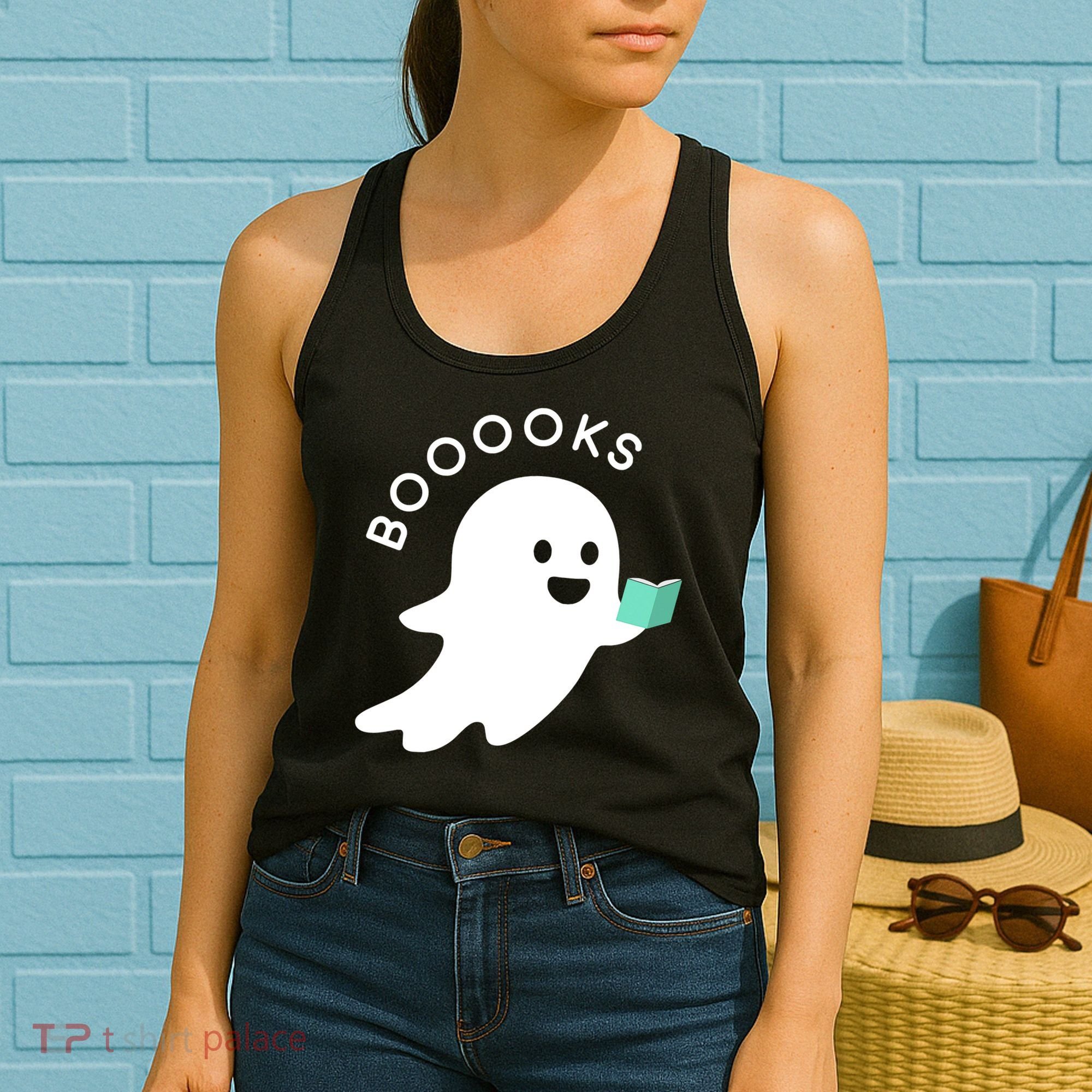 Halloween Booooks Ghost Reading Boo Read Books Library Women's Tank Top
