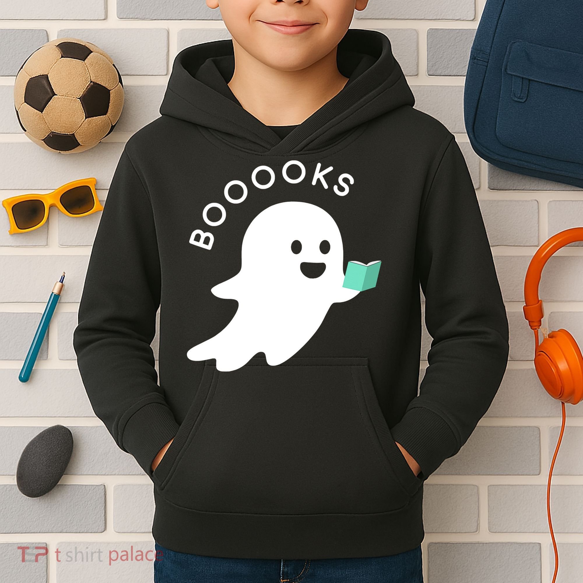 Halloween Booooks Ghost Reading Boo Read Books Library Kids Hoodie