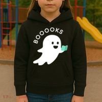 Halloween Booooks Ghost Reading Boo Read Books Library Kids Hoodie thumb 3