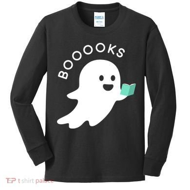 Halloween Booooks Ghost Reading Boo Read Books Library Kids Long Sleeve Shirt
