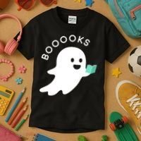 Halloween Booooks Ghost Reading Boo Read Books Library Kids T-Shirt thumb 3