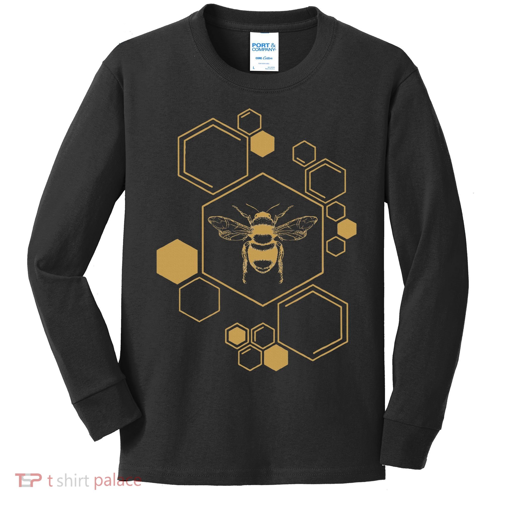 Honey Bee Hive Honeycomb Beekeeping Beekeeper Gift Kids Long Sleeve Shirt
