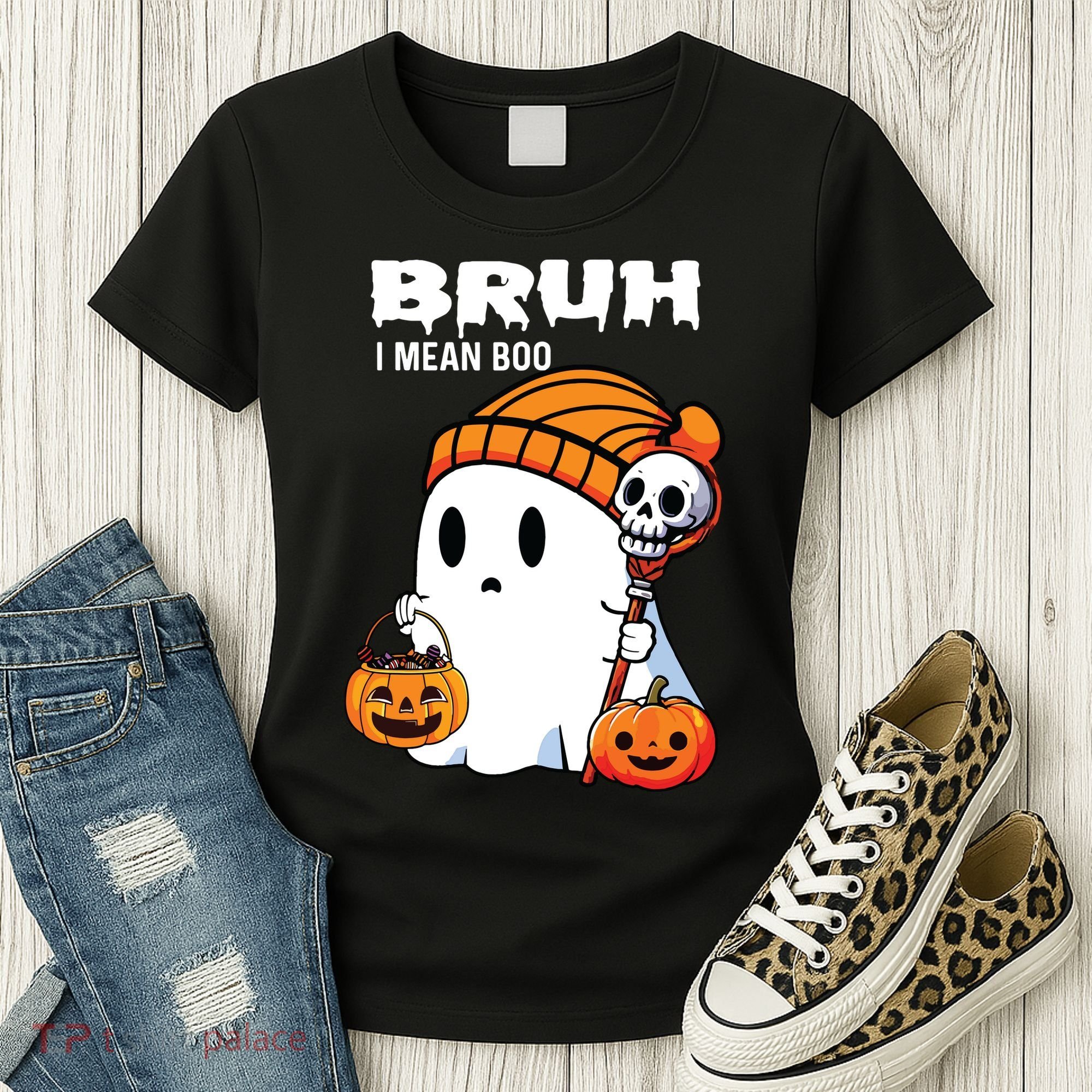 Halloween Bruh I Mean Boo Ghost Funny Women's T-Shirt