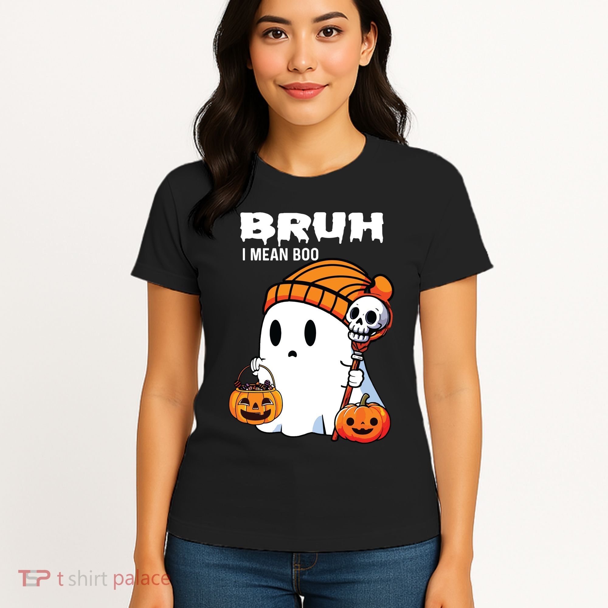 Halloween Bruh I Mean Boo Ghost Funny Women's T-Shirt