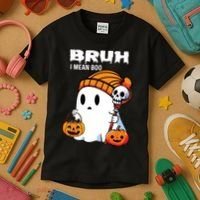 Halloween Bruh I Mean Boo Ghost Funny Kids T-Shirt thumb 3