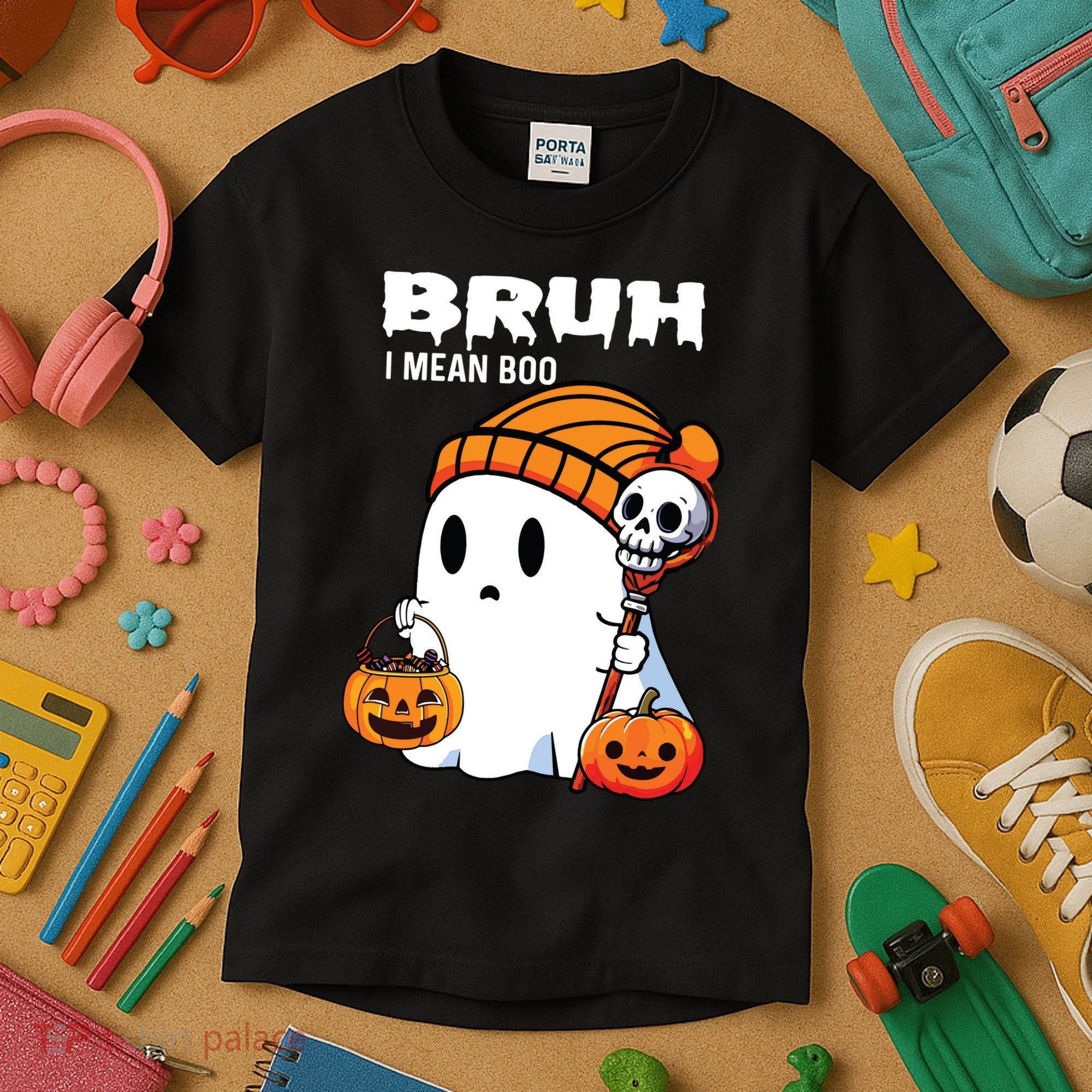 Halloween Bruh I Mean Boo Ghost Funny Kids T-Shirt