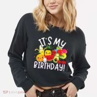 Hey Bear Its My Birthday Birthday Boy Girl Cropped Pullover Crew thumb 2