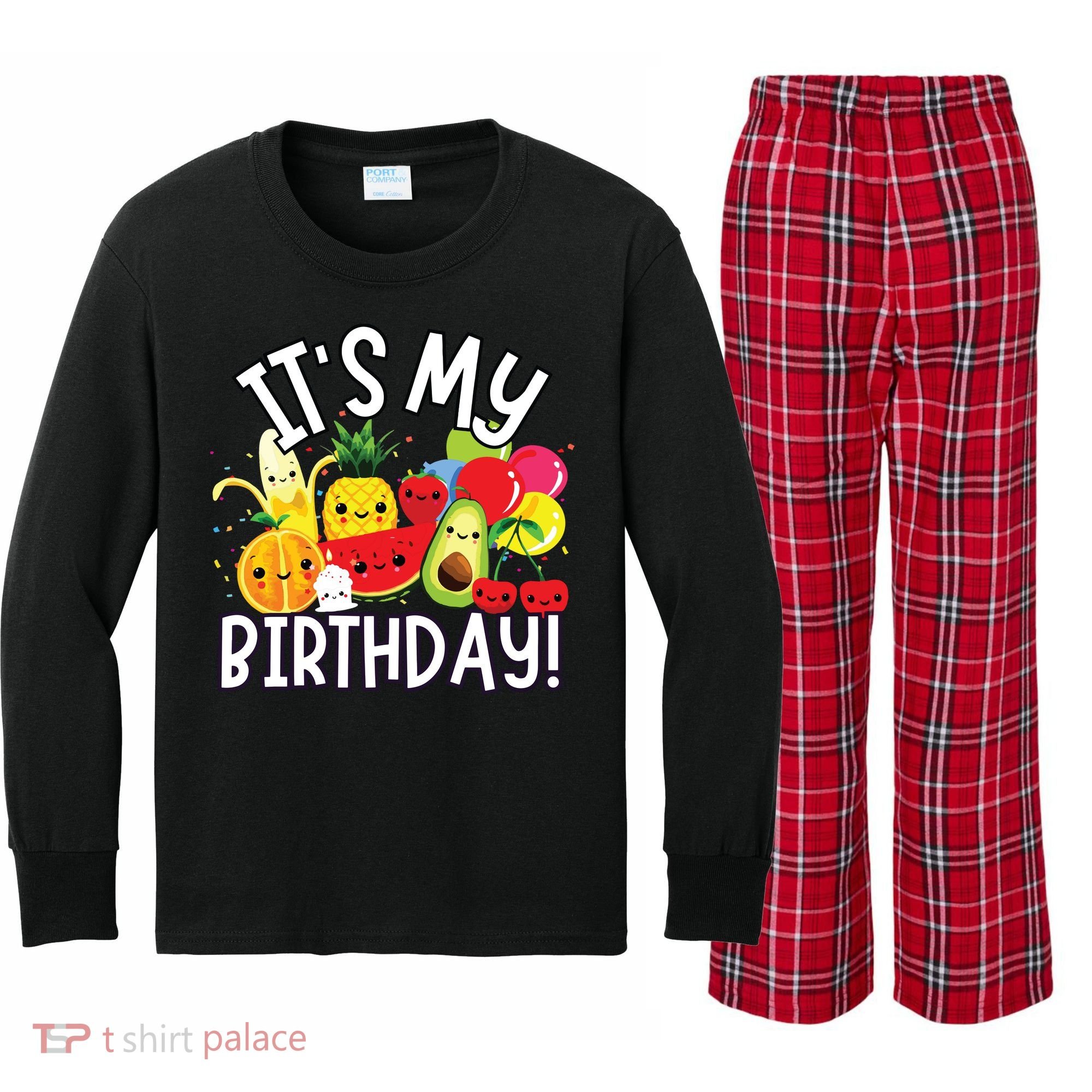 Hey Bear Its My Birthday Birthday Boy Girl Kids Long Sleeve Plaid Pajama Set