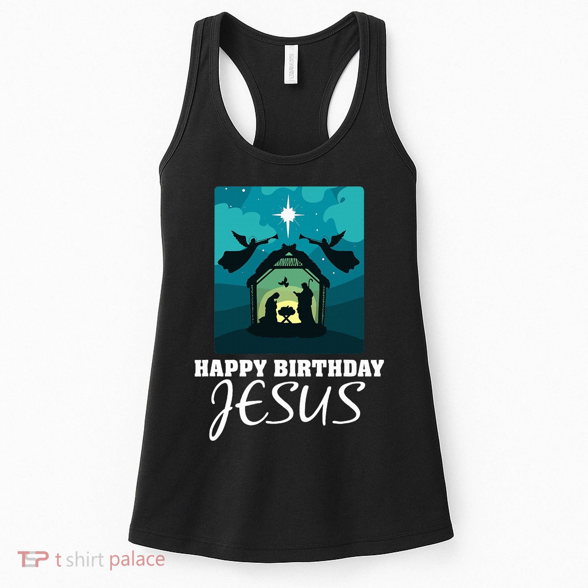 Happy Birthday Jesus  Christmas Advent Nativity Scene North  Women's Tank Top