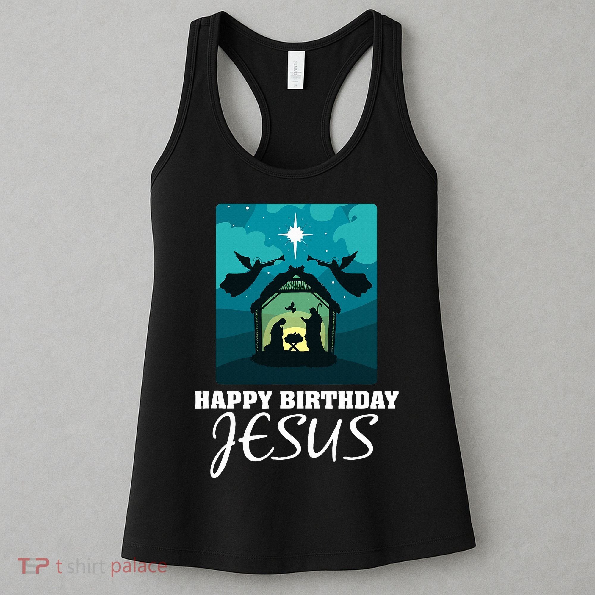 Happy Birthday Jesus  Christmas Advent Nativity Scene North  Women's Tank Top