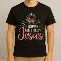 Happy Birthday Jesus Christ The Savior Is Born Christian Retro Christmas T-Shirt thumb 3