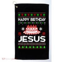 Happy Birthday Jesus Ugly Christmas Golf Towel thumb 0