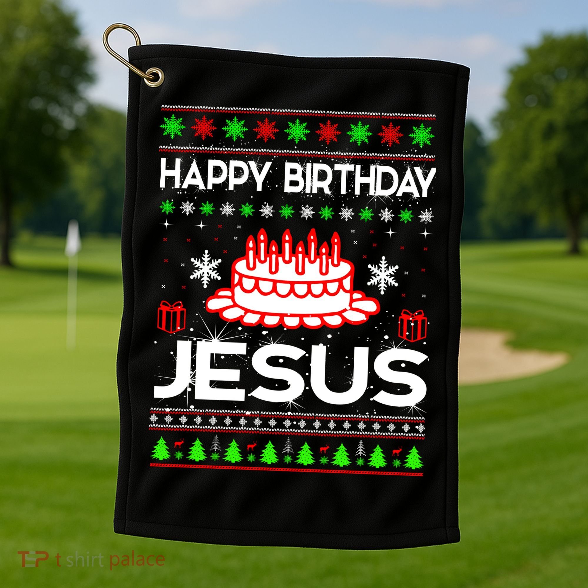 Happy Birthday Jesus Ugly Christmas Golf Towel