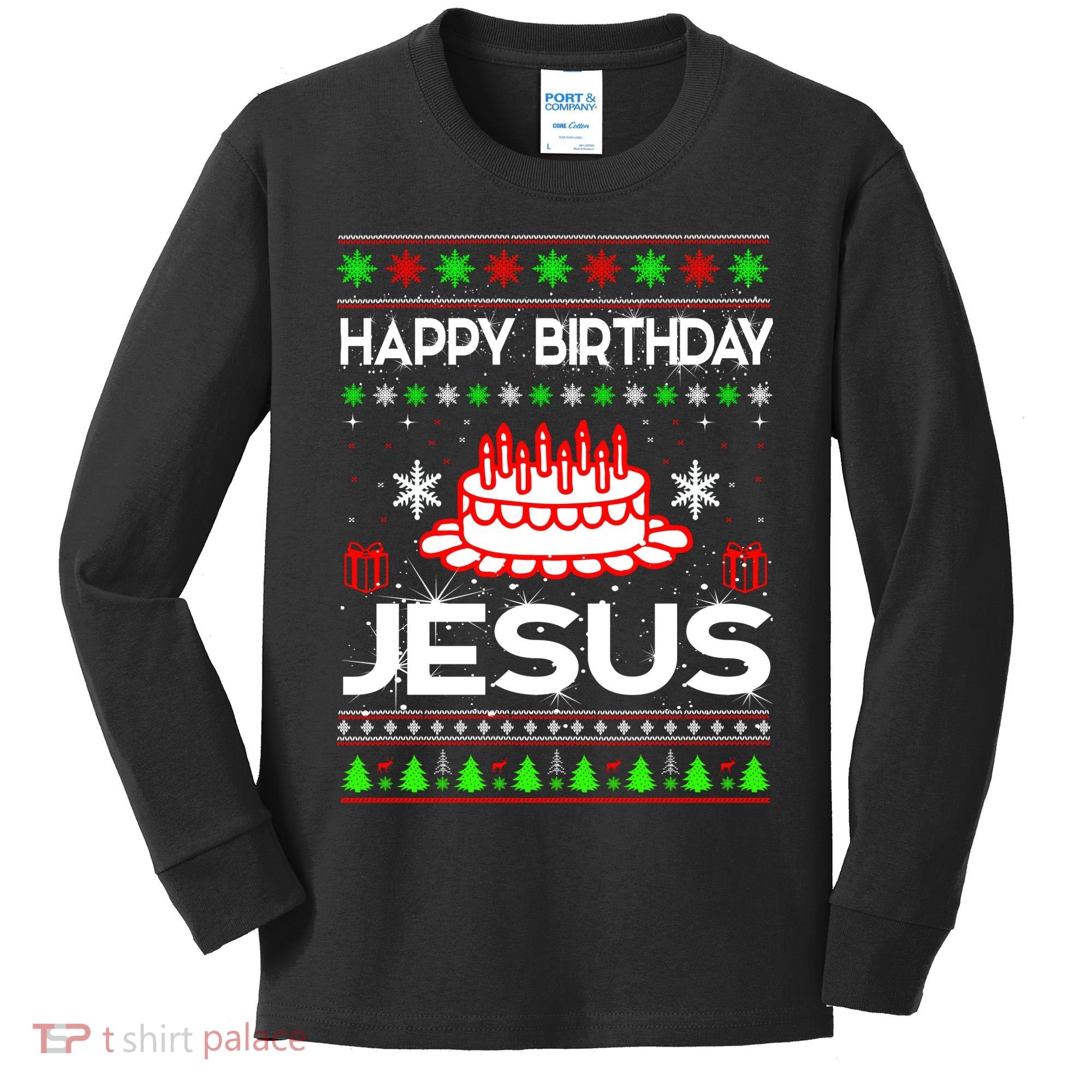Happy Birthday Jesus Ugly Christmas Kids Long Sleeve Shirt