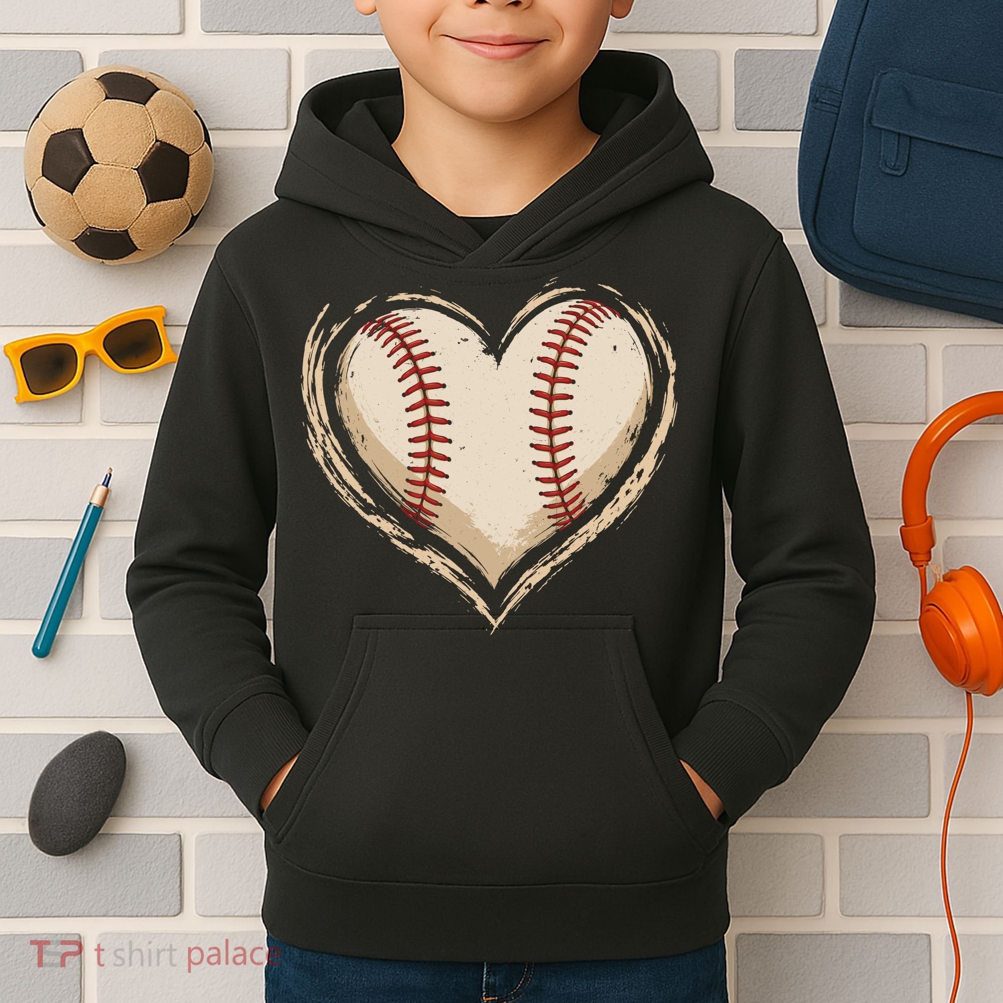 Heart Baseball Love Kids Hoodie