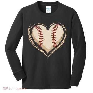 Heart Baseball Love Kids Long Sleeve Shirt