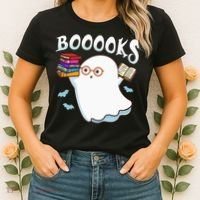 Halloween Books Librarian English Teacher Reader Reading Women's T-Shirt thumb 2