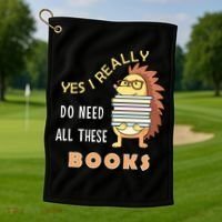 Hedgehog Book Lovers Funny Reading Books Library Literacy Cool Gift Golf Towel thumb 1
